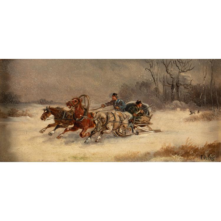 Bild 3 zu Objekt, Gem&auml;ldepaar 'Pferdeschlitten im Winter', 19. Jh., K-16B 308