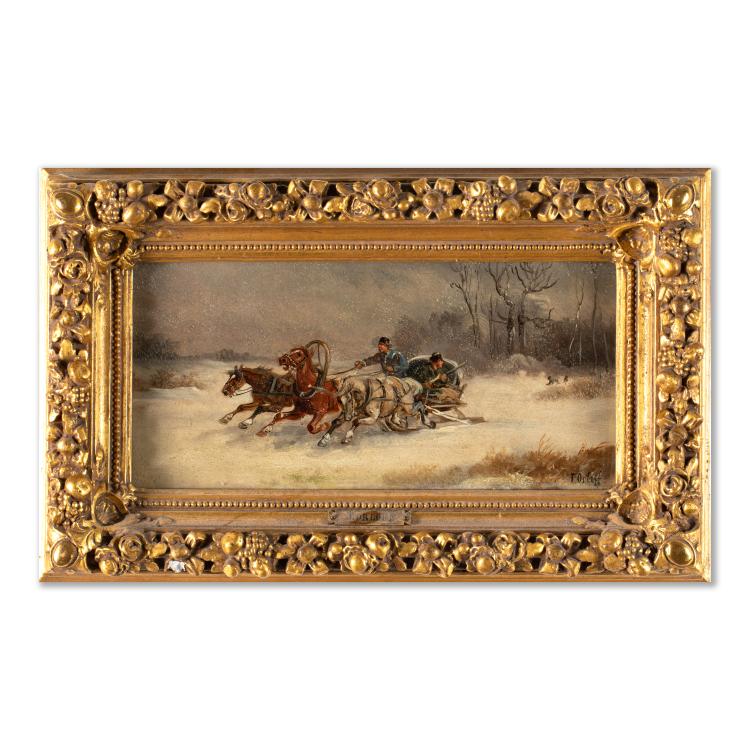 Bild 4 zu Objekt, Gem&auml;ldepaar 'Pferdeschlitten im Winter', 19. Jh., K-16B 308