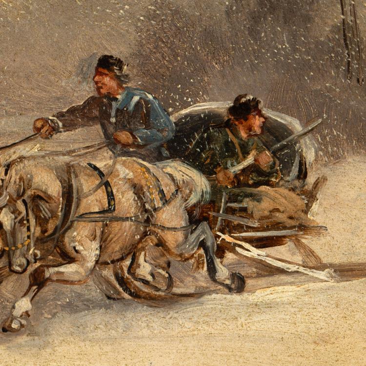 Bild 6 zu Objekt, Gem&auml;ldepaar 'Pferdeschlitten im Winter', 19. Jh., K-16B 308