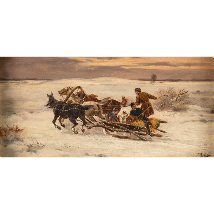 Bild 8 zu Objekt, Gem&auml;ldepaar 'Pferdeschlitten im Winter', 19. Jh., K-16B 308