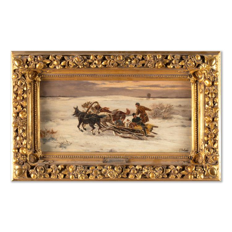 Bild 9 zu Objekt, Gem&auml;ldepaar 'Pferdeschlitten im Winter', 19. Jh., K-16B 308