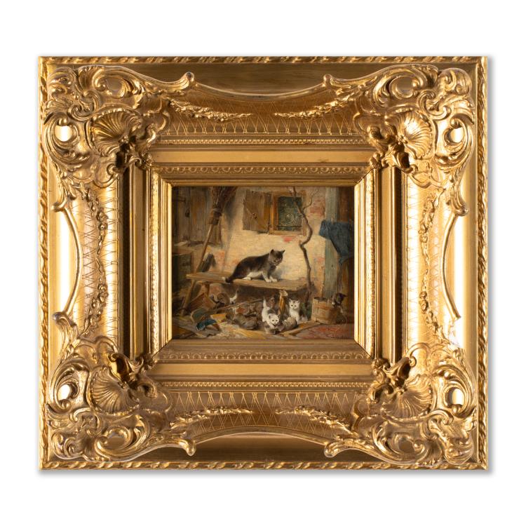 Bild 1 zu Objekt, 'Katze mit vier jungen vor Bauernhaus', Julius II Adam, K-16B 305