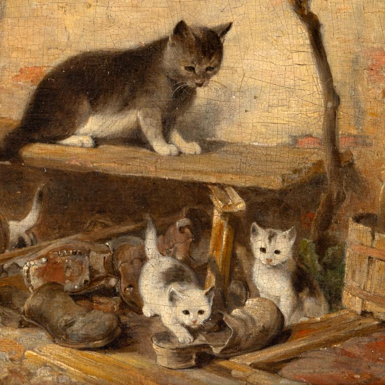 Bild 3 zu Objekt, 'Katze mit vier jungen vor Bauernhaus', Julius II Adam, K-16B 305