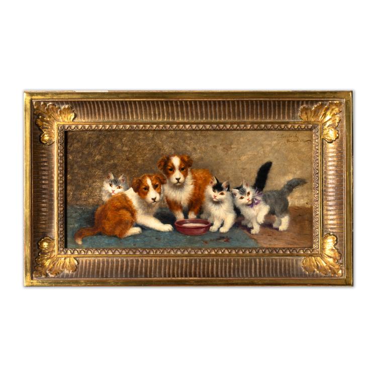 Bild 1 zu Objekt, 'Katzen und Welpen am Milchnapf', K-16B 306