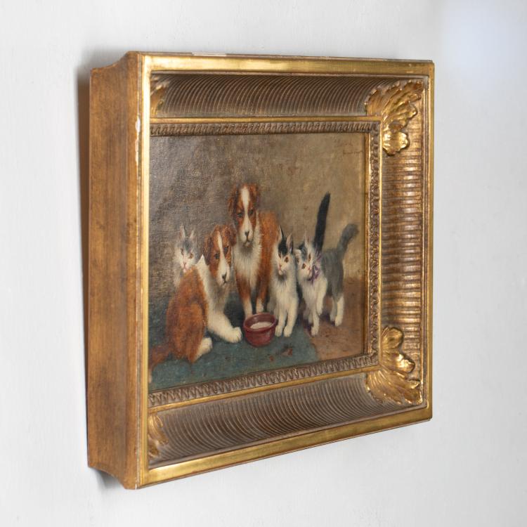 Bild 4 zu Objekt, 'Katzen und Welpen am Milchnapf', K-16B 306