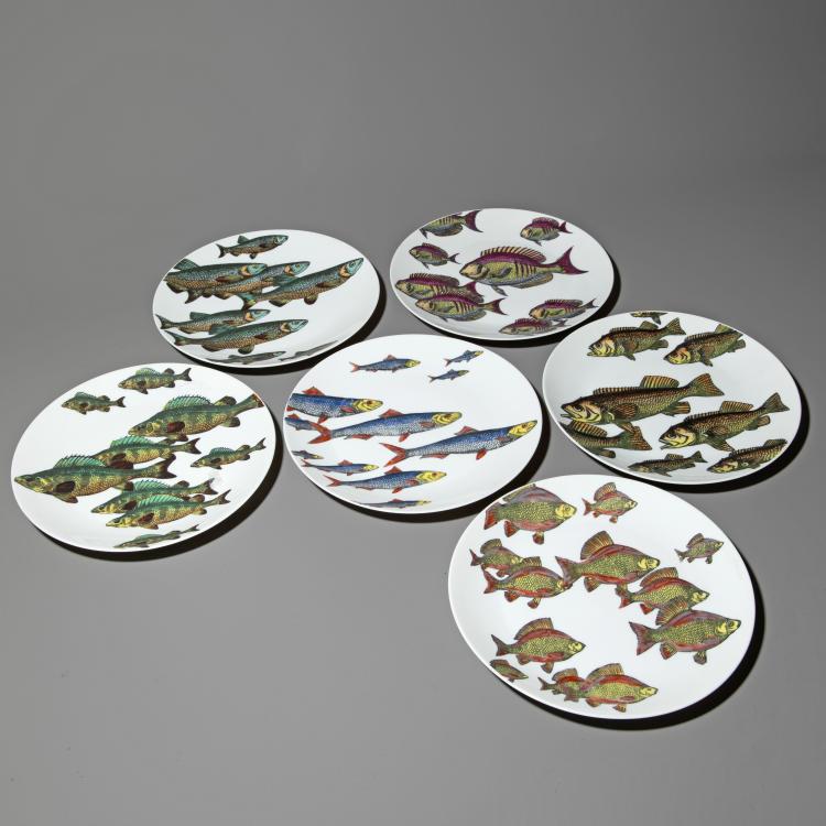 Hauptbild zu Objekt, 6 Teller Modell Passajedi Pesci, Piero Fornasetti, Fornasetti, K-16B 708