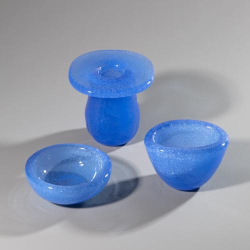 Vase and 2 bowls 'Sommerso a bollicine'