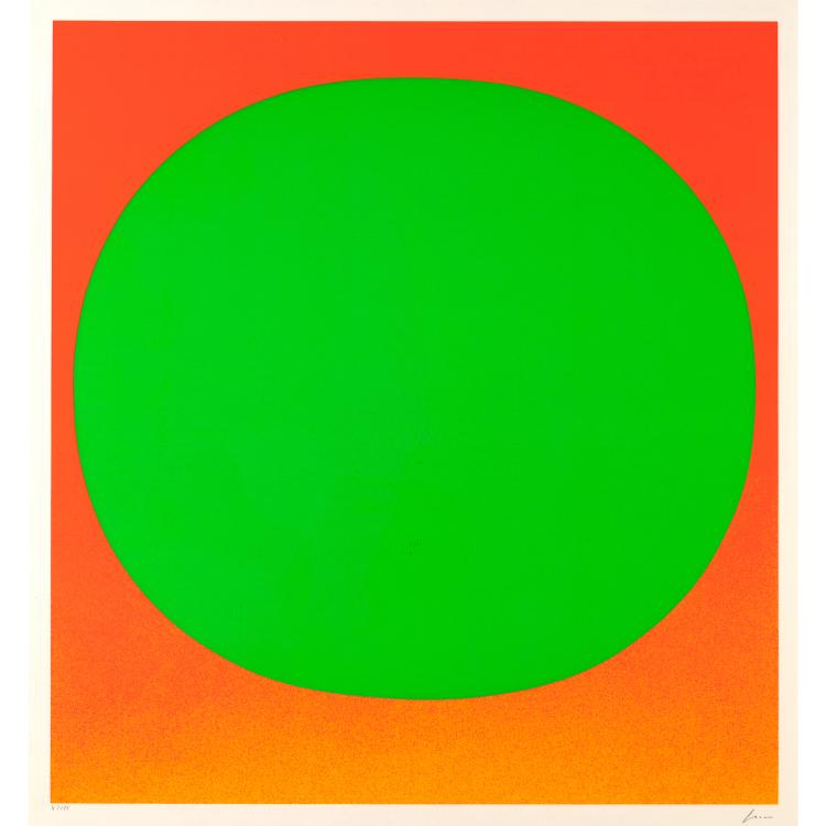 Hauptbild zu Objekt, 'Gr&uuml;nes Rund auf leuchtrot warm', Rupprecht Geiger, K-16B 496