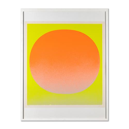 'Leuchtrot-oranges Rund auf leuchtgelb'