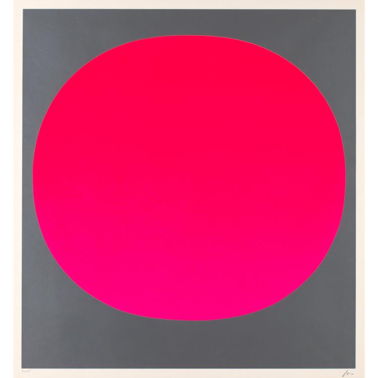 Hauptbild zu Objekt, 'Leuchtrot kalt Rund auf Silber', Rupprecht Geiger, K-16B 501