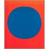 'Komposition / blau auf leuchtrot und orange'