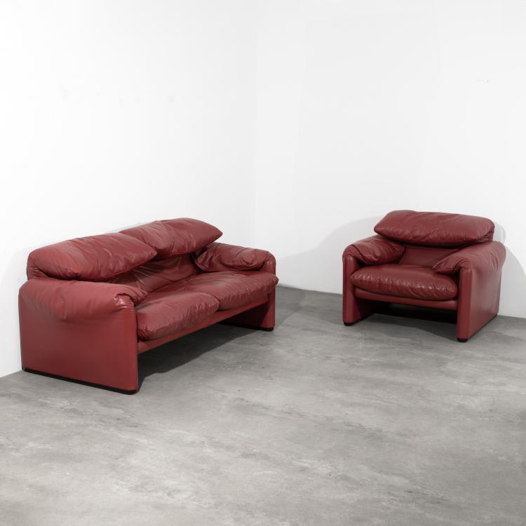 Hauptbild zu Objekt, Sessel + Zweisitzer Sofa Modell Maralunga, Vico Magistretti, Cassina, K-16B 742