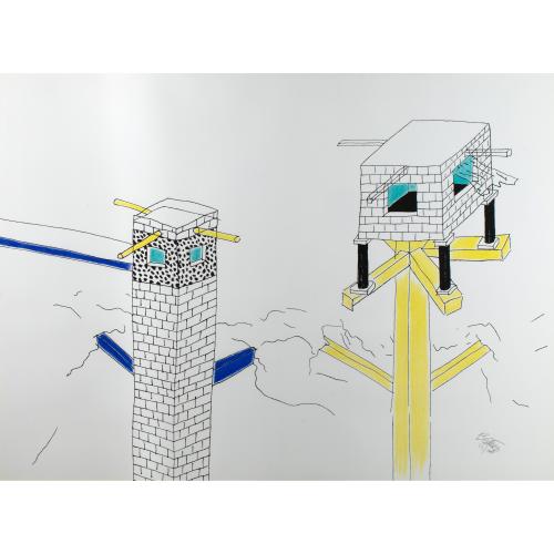 Large, limited serigraph 'Architettura con due torri' 22/100