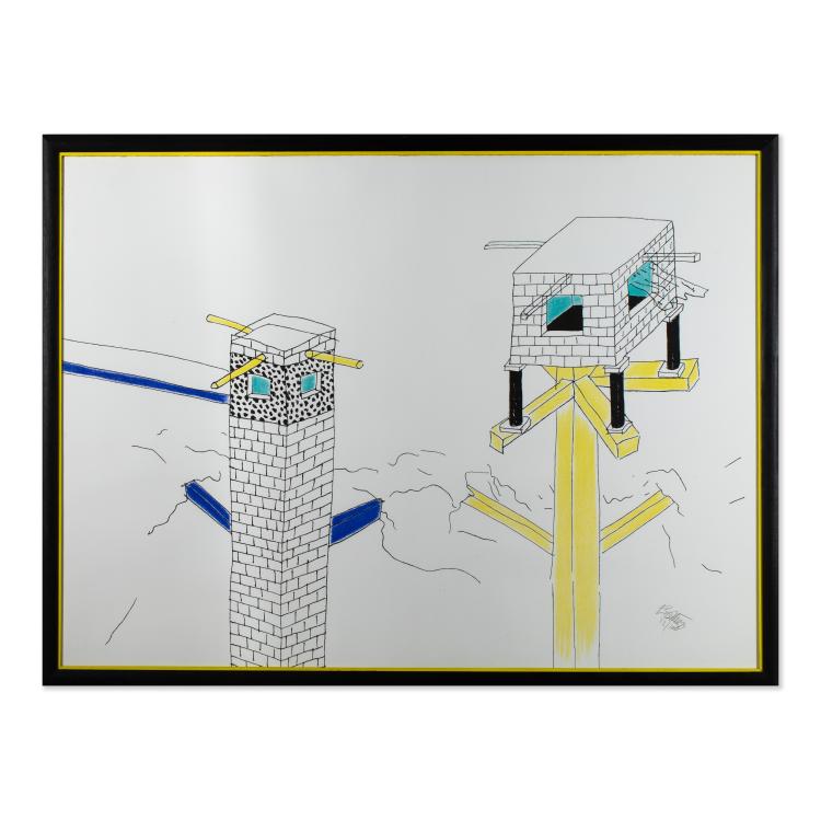 Bild 1 zu Objekt, Gro&szlig;e, limitierte Serigraphie 'Architettura con due torri' 22/100, Ettore Sottsass, K&agrave;los Studio, Cesenatico Italy, K-16B 754