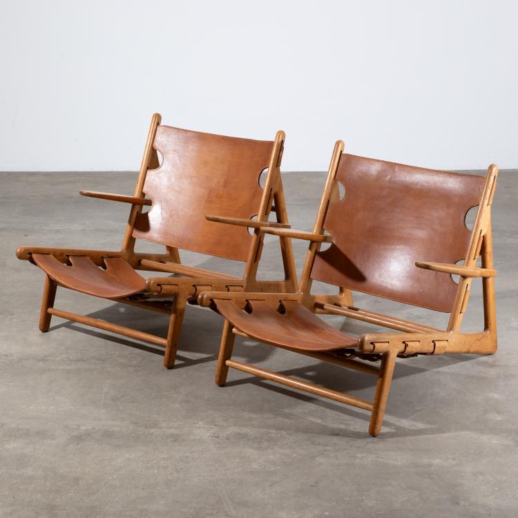 Hauptbild zu Objekt, 2 Lounge Sessel Modell Hunting Chair, B&oslash;rge Mogensen, Fredericia Furniture, K-16B 684