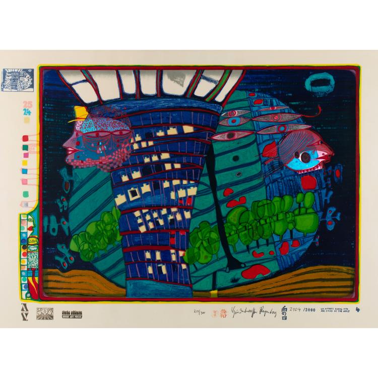 Hauptbild zu Objekt, 'Flucht ins All', 1971, signiert, Friedensreich Hundertwasser, K-16B 387