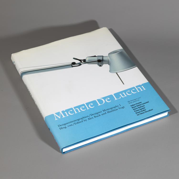 Bild 1 zu Objekt, Original Zeichnung der Leuchte Sinvola mit Signatur in dem Buch 'Designermonographien Michele de Lucchi', Michele De Lucchi, K-16B 788