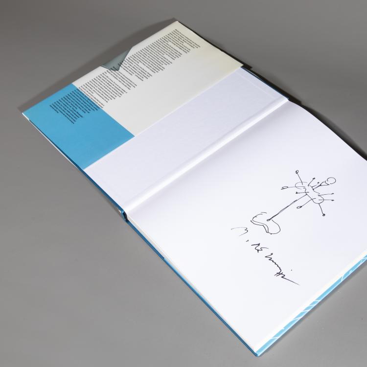 Bild 3 zu Objekt, Original Zeichnung der Leuchte Sinvola mit Signatur in dem Buch 'Designermonographien Michele de Lucchi', Michele De Lucchi, K-16B 788