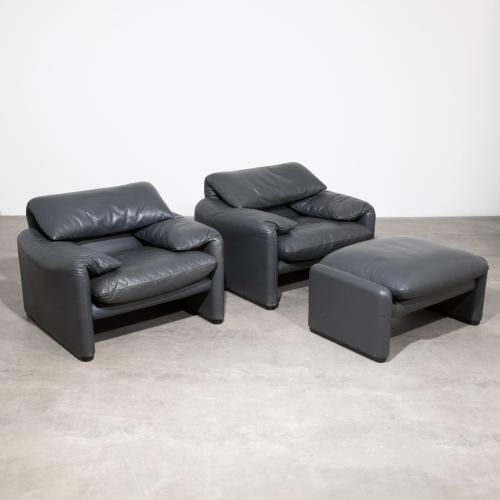 2 Lounge Sessel + Ottomane Modell Maralunga