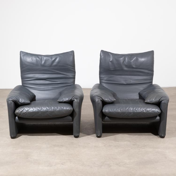 Bild 1 zu Objekt, 2 Lounge Sessel + Ottomane Modell Maralunga, Vico Magistretti, Cassina, K-17 542