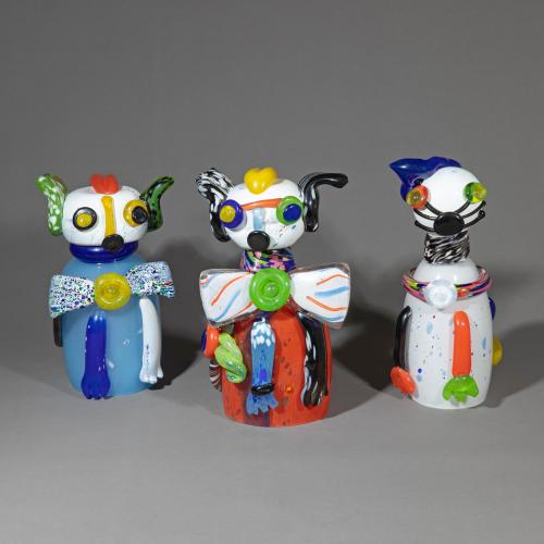 2 Glasfiguren 'Mister Max' und 1 Glasfigur 'Miss Minnie', circa 1990
