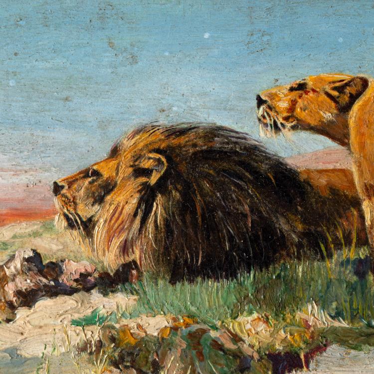 Bild 3 zu Objekt, Sp&auml;hendes L&ouml;wenpaar in Steppe, K-17 103