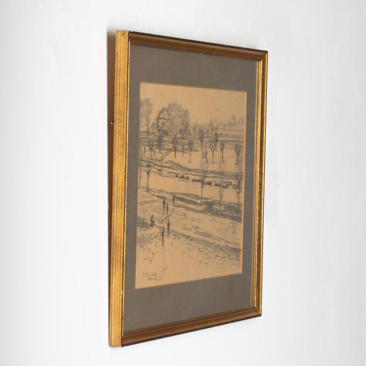 Bild 1 zu Objekt, Niederrheinische Flusslandschaft, 1935 und Pferdeskizzen, ca. 1920, Max Clarenbach, K-17 91