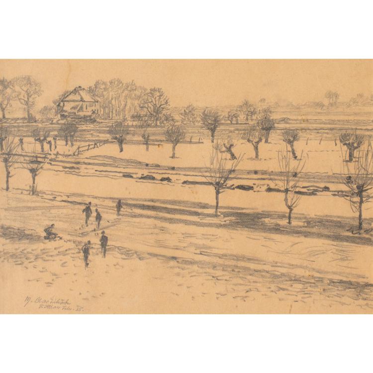 Bild 8 zu Objekt, Niederrheinische Flusslandschaft, 1935 und Pferdeskizzen, ca. 1920, Max Clarenbach, K-17 91
