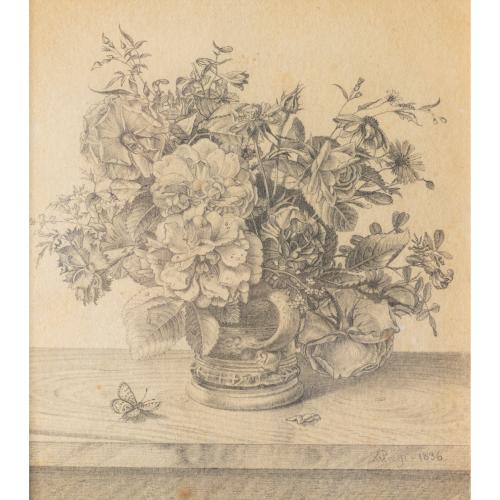 Ohne Titel (Blumenstillleben mit Glasvase), 1836