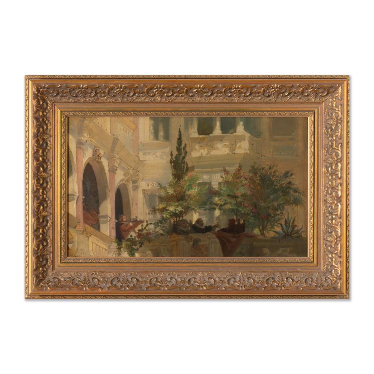 Bild 1 zu Objekt, Innenhof eines Renaissance-Palazzo mit Figuren, K-17 96