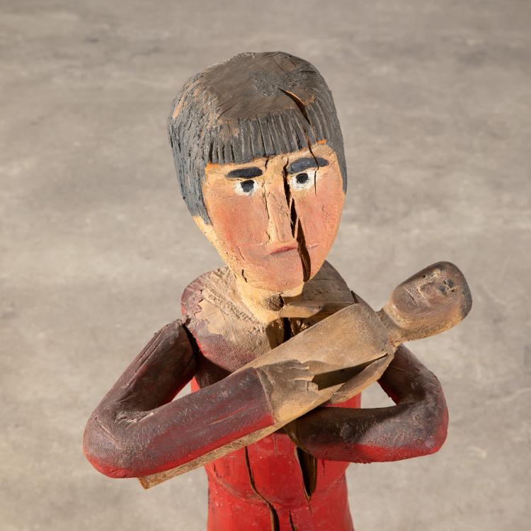 Bild 1 zu Objekt, Holzskulptur 'Frau mit Kind', 1965, Erich B&ouml;deker, K-17 226