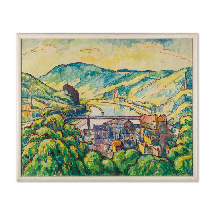 Bild 1 zu Objekt, Flu&szlig;landschaft mit Br&uuml;cke, 1919, K-17 107