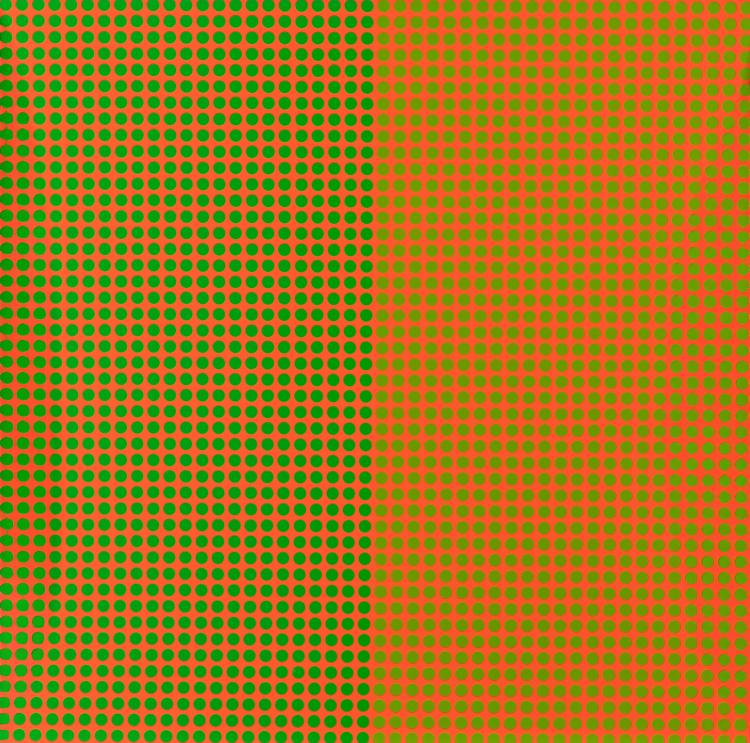 Hauptbild zu Objekt, Ohne Titel (Gr&uuml;ne Punkte auf orangenem Grund), 1972, K-17 275