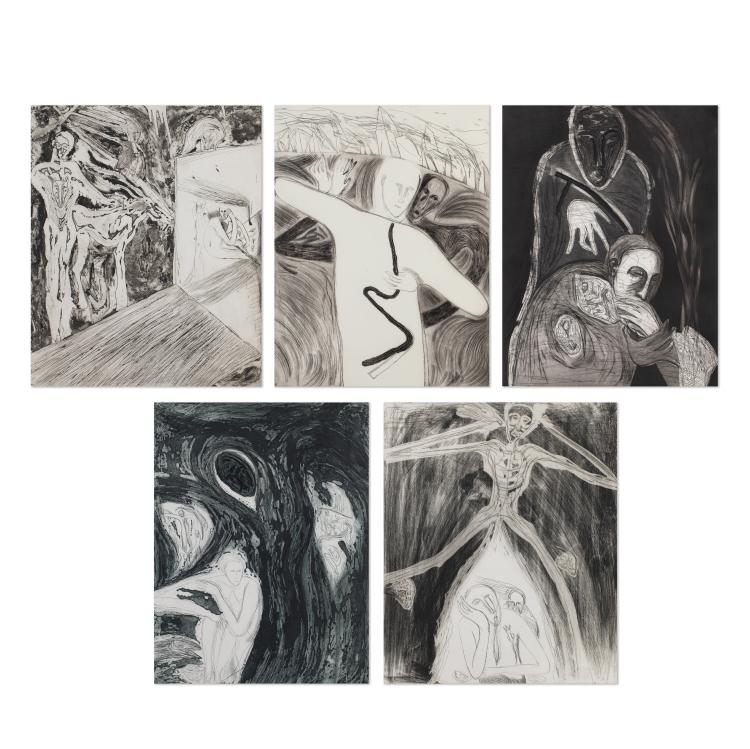 Hauptbild zu Objekt, 5 Bl&auml;tter aus dem Portfolio 'Ex-Giganti All'alba', 1982, Mimmo Paladino, Schellmann & Kl&uuml;ser, New York (Publ.), K-17 279
