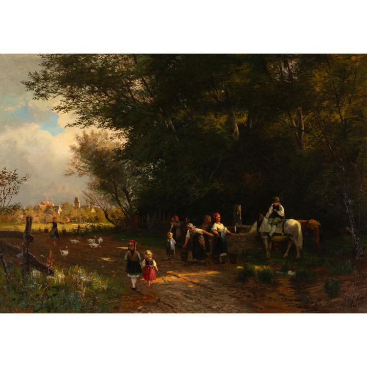 Hauptbild zu Objekt, Dorfbewohner am Brunnen, 1880, Adolf Lins, K-17 97
