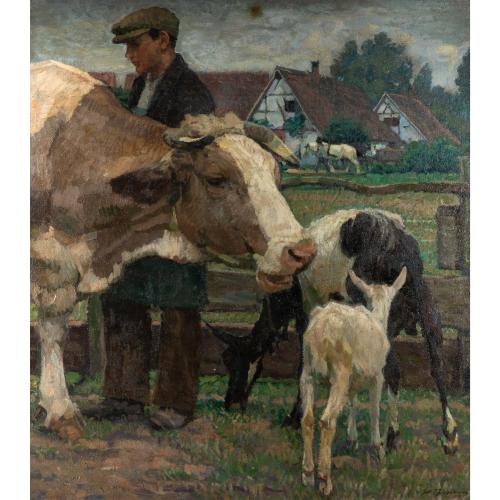 Bauer mit seinem Vieh, 1917