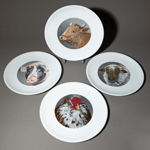Vier Teller mit Tiermotiven, 1996