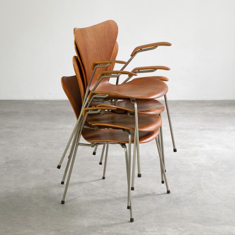 Bild 6 zu Objekt, 4 Armlehnst&uuml;hle Modell 3207, Arne Jacobsen, Fritz Hansen, Aller&oslash;d, K-18 528